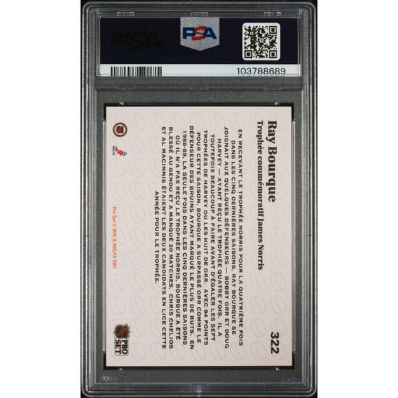 1991 Pro Set French #322 Ray Bourque PSA 6 Boston Bruins James Norris Trophy - Picture 2 of 2